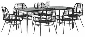 vidaXL Conjunto de jantar jardim 7 peças vidro vime PE preto