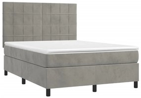 Cama box spring c/ colchão/LED 140x200 cm veludo cinzento-claro