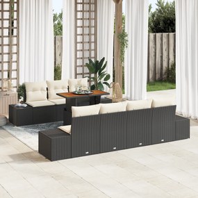 Conjunto de Sofá de Jardim de 8 Peças com Almofadas Pretas em Vime Pol