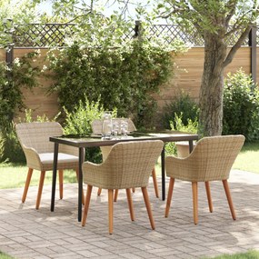 vidaXL Conjunto de Jantar de Jardim de 5 Peças em Vime Bege