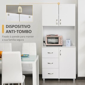 HOMCOM Armário de Armazenamento de Cozinha Armário Alto com 3 Gavetas 3 Portas e Prateleiras Interiores Ajustáveis móvel Auxiliar para Sala de Jantar Sala de Estar 80x39,5x183,5cm Branco
