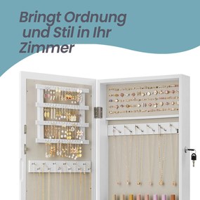 Armário para joias com espelho suspenso 10 x 37 x 67 cm branco com forro interior cinzento