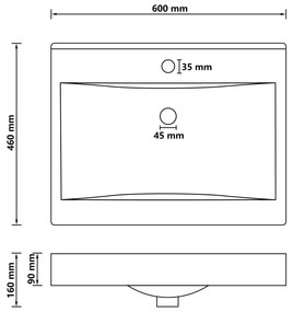 Lavatório c/ orifício de torneira 60x46 cm cerâmica preto mate