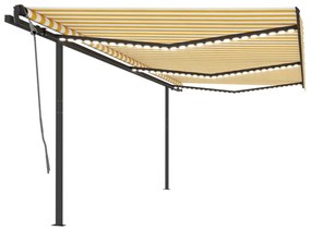 vidaXL Toldo autom. c/ LED e sensor de vento 6x3,5 m amarelo e branco