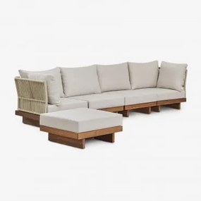 Sofá Modular De Jardim De 4 Peças Com 2 Cadeirões De Canto E Puff Em Madeira De Acácia Dailin Castanho Acácia - Sklum