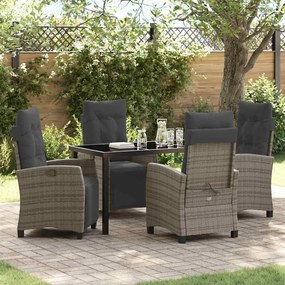 vidaXL Conjunto de jantar de jardim de 5 peças em rattan sintético cinza