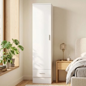 Roupeiro Moderno para Quarto com Barra de Pendurar Gaveta e Prateleira Superior 40x52x170 cm Branco