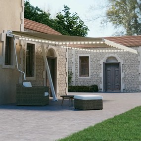 vidaXL Toldo automático com LED e sensor de vento 400x300 cm cor creme
