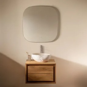 Conjunto De Móvel De Casa De Banho Suspenso Em Madeira De Teca Jabari Madeira De Teca & Irregular Em Cimento Branco ↔︎40 Cm - Sklum