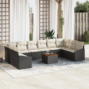 vidaXL Conjunto de Sofá de Jardim de 11 peças com Almofadas Preto Rattan Poliéster