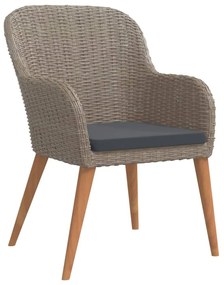5 pcs conjunto de jantar p/ jardim c/ almofadões castanho