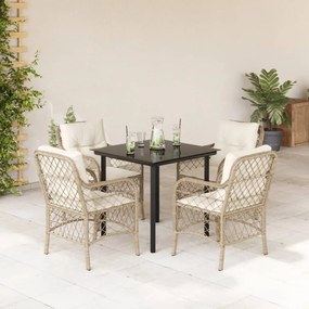 vidaXL 5 pcs conjunto de jantar p/ jardim com almofadões vime PE bege
