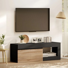 Móvel de TV 140 x 40 x 48 cm com 2 portas para televisores até 60 polegadas, com armário e prateleira aberta, preto