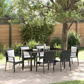 vidaXL Conjunto de Jantar de Jardim de 7 Peças com Almofadas Preto Rattan Poliéster