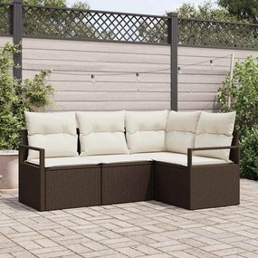 vidaXL Conjunto de Sofá de Jardim 4 Peças com Almofadas Marrom em Rattan