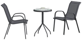 Conjunto Bistro de Jardim de 3 Peças Cinza Textilene e Aço