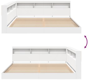 Cama com Estante Branca 200x200 cm em Madeira Engenharia