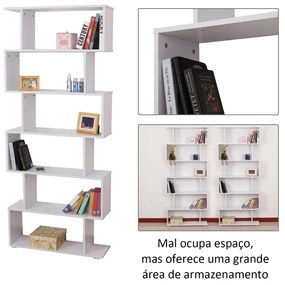 Estante Moderna em forma de S tipo Biblioteca de 6 Prateleiras- Madeira– Cor: Branco- 80 x 25 x 192 cm