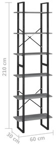 Estante 60x30x210 cm madeira de pinho maciça cinzento