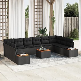 Conjunto de Sofá de Jardim vidaXL com 11 Peças e Almofadas Preto de Ra