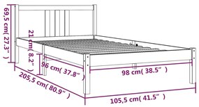 Estrutura de cama 100x200 cm madeira maciça cinzento