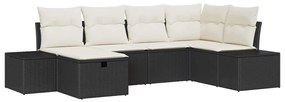 Conjunto de Sofá de Jardim de 6 Peças com Almofadas Preto Vime Sintéti