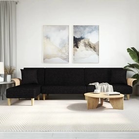 3157213 vidaXL Sofá-cama em forma de L 279x140x70 cm tecido preto