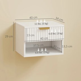 Conjunto de 2 Mesas de Cabeceira Flutuantes Estreitas com Gaveta 40x34x29 cm com Frente Canelada e Prateleira Aberta Branco