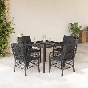 vidaXL 5 pcs conjunto de jantar p/ jardim c/ almofadões vime PE preto