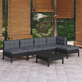 vidaXL 6 pcs conjunto lounge de jardim c/ almofadões pinho preto