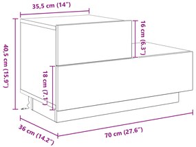 Mesa de Cabeceira vidaXL com Luzes LED Carvalho Artesanal 100x36x49 cm