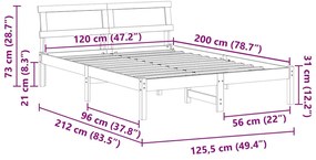 Estrutura da Cama com luzes de tira LED com cabeceira Castanho 120 x 2