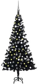 vidaXL Árvore Natal artificial pré-iluminada c/ bolas PVC preto