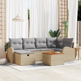 Conjunto de Sofás de Jardim de 7 Peças com Almofadas Bege, Polirattan