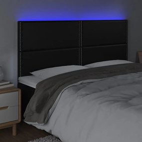 Cabeceira de cama c/ LED couro artificial 200x5x118/128cm preto