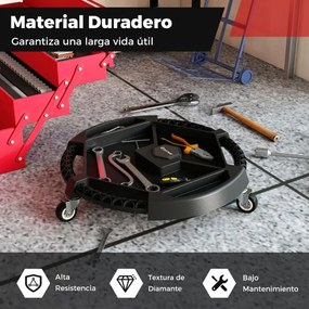 Carrinho para ferramentas redondo Oficina 49,5 x 11 cm com 3 rodas giratórias e 4 compartimentos Preto