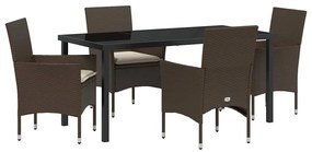 Conjunto de Jantar de Jardim com 5 Peças e Almofadas , Marrom, Rattan