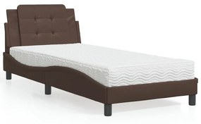 Cama com colchão 90x200 cm couro artificial castanho