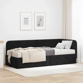 vidaXL Estrutura de Cama de Canto com colchão Preto 80 x 200 cm Veludo