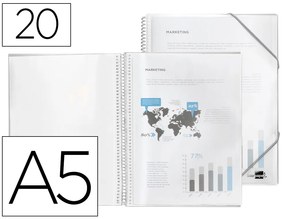 Portfólio com Espiral 20 Bolsas Polipropileno Din A5 Transparente