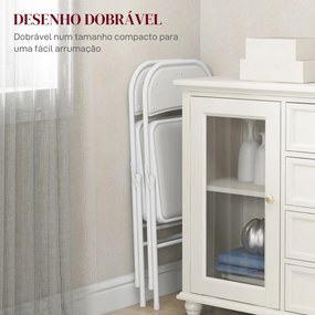 Conjunto de 2 Cadeiras Dobráveis com Encosto e Estrutura de Aço (MESA NÃO INCLUIDA) para Sala de Estar escritório Estúdio 45x46x78 cm Branco