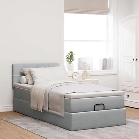 Cama Otomana com colchão &amp; LEDs 90x200 cm tecido cinzento claro