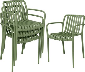 Outsunny Conjunto de 4 Cadeiras de Pátio Empilháveis, Cadeiras de Jantar de Exterior com Encosto Curvo, Assento em Ripas e Braços | Aosom Portugal