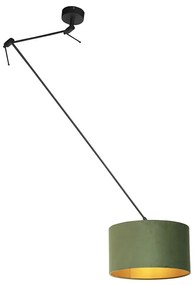 Candeeiro de suspensão preto com cúpula em veludo verde com dourado 35 cm - Blitz Country / Rústico