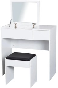 HOMCOM Toucador de Maquilhagem com Branco e Tampa Dobrável Mesa de Maquilhagem com Compartimentos e Gaveta 80x40x79cm Branco
