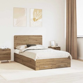 vidaXL Estrutura da Cama com cabeceira Carvalho Artesanal 120 x 200 cm