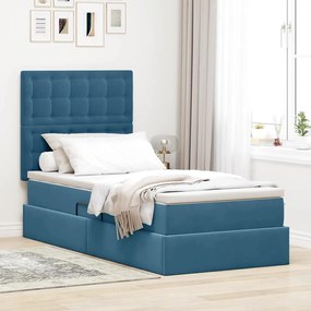 vidaXL Cama com arrumação e colchão Azul Escuro 100 x 200 cm Veludo