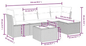 6 pcs conjunto de sofás jardim c/ almofadões vime PE castanho