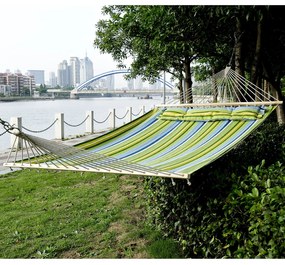 Rede pendurado jardim para 2 pessoas Rede Ecológica para Camping com Travesseiro de 210kg Listras Azuis e Verdes 2.1x1.4m