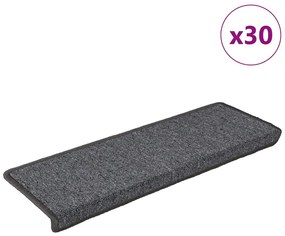 vidaXL Tapetes de escada 30 peças 65x21x4 cm cinza escuro com borda retangular